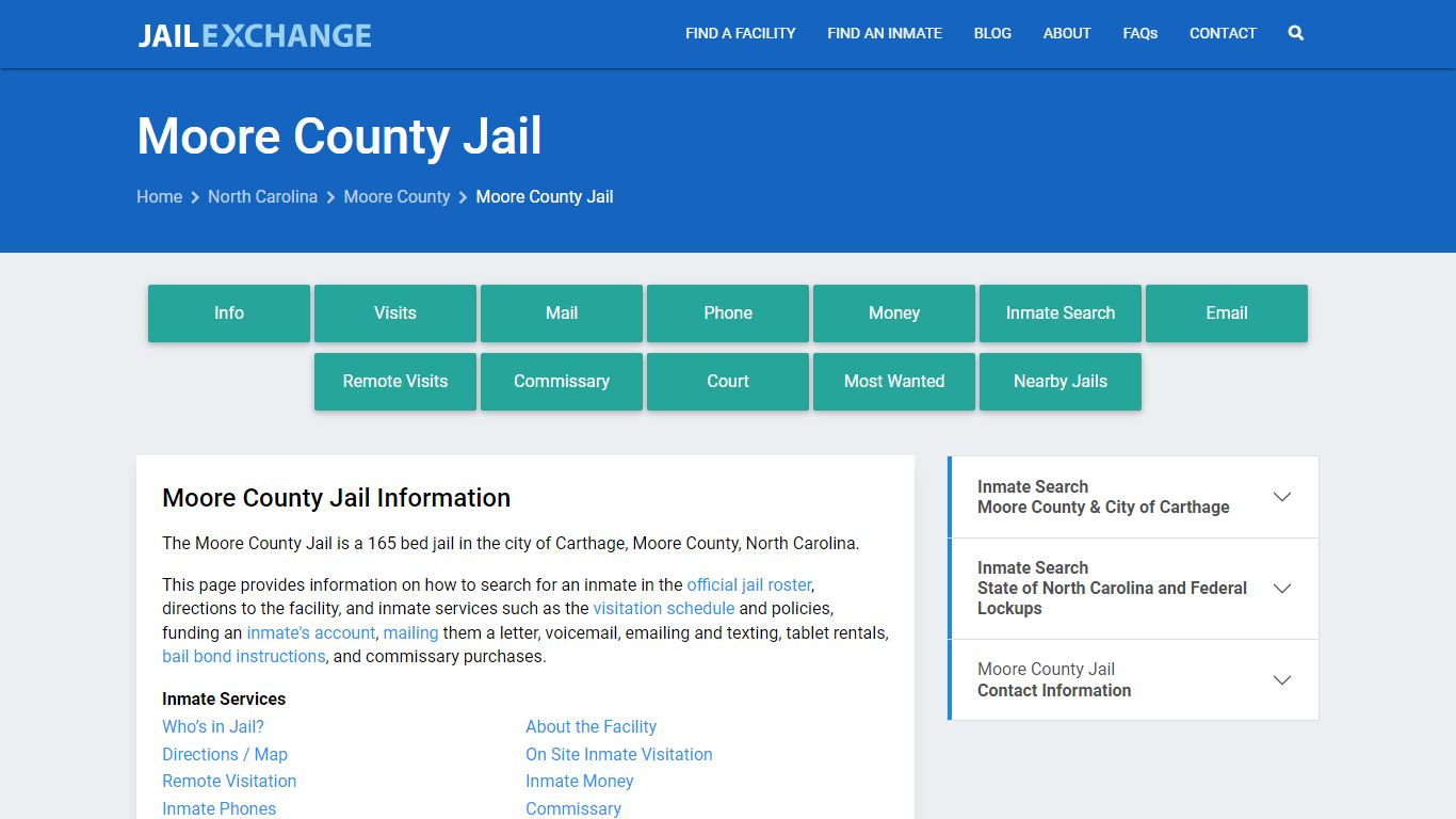 Moore County Jail, NC Inmate Search, Information